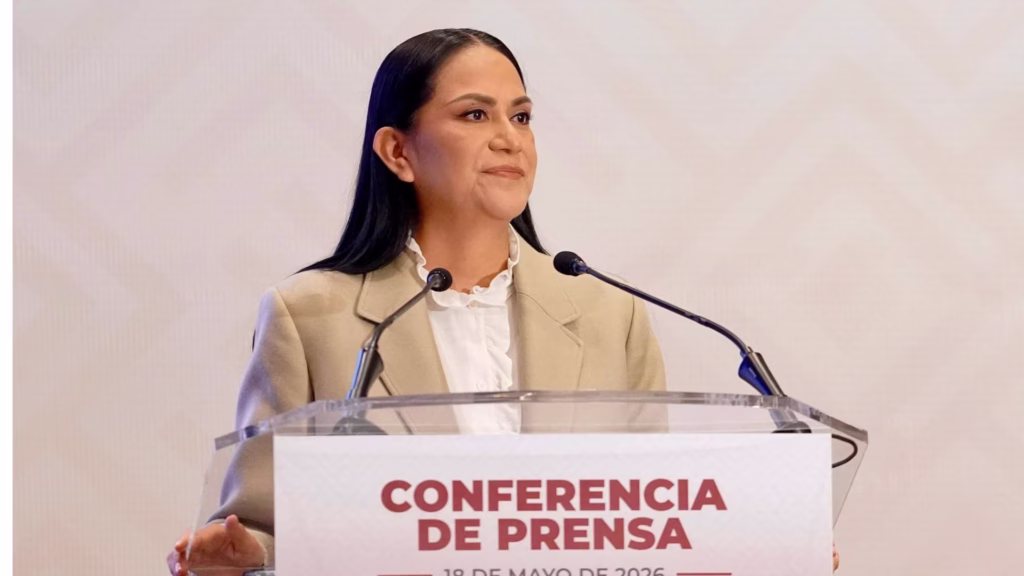 Ariadna Montiel durante conferencia relacionada con Morena nacional