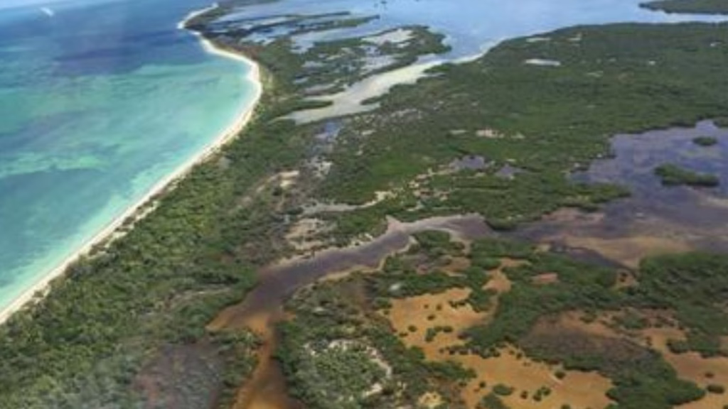 Vista aérea de Isla Grande y los humedales cercanos a Holbox, dentro del ecosistema protegido de Yum Balam.