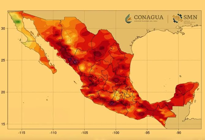 Mapa de México con las regiones donde se registran temperaturas más elevadas durante la temporada de calor extremo de 2026.