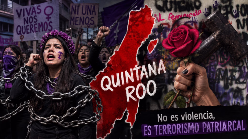 Imagen conceptual sobre la violencia de género y la exigencia de justicia para las mujeres en Quintana Roo.