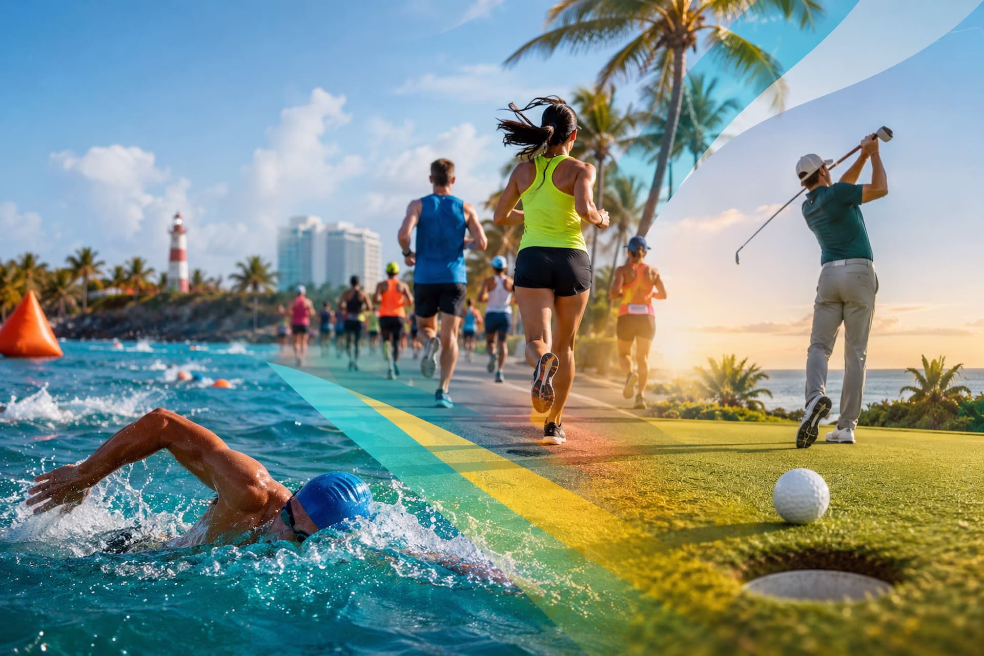 Turismo deportivo en Quintana Roo con natación en mar abierto, maratón y golf como parte de la oferta turística del Caribe Mexicano.