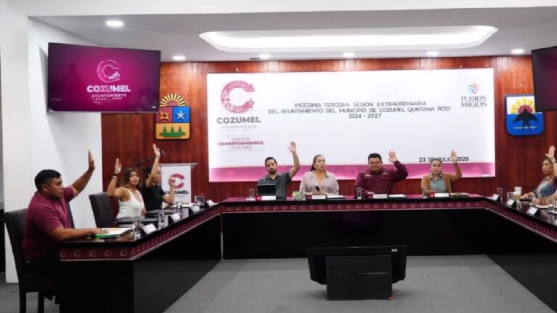 Sesión del Cabildo de Cozumel, cuyo encuentro del 29 de julio de 2026 quedó sin quórum por la ausencia de seis regidores.