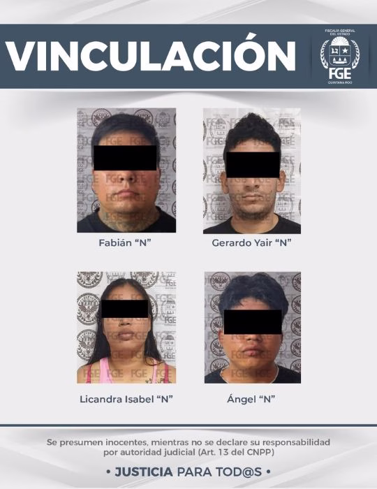 Ficha oficial de las cuatro personas vinculadas por privación ilegal de la libertad en Cancún.