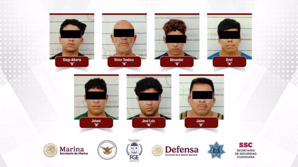 Personas detenidas durante la investigación y los cateos vinculados con el ataque en avenida Huayacán, en Cancún.