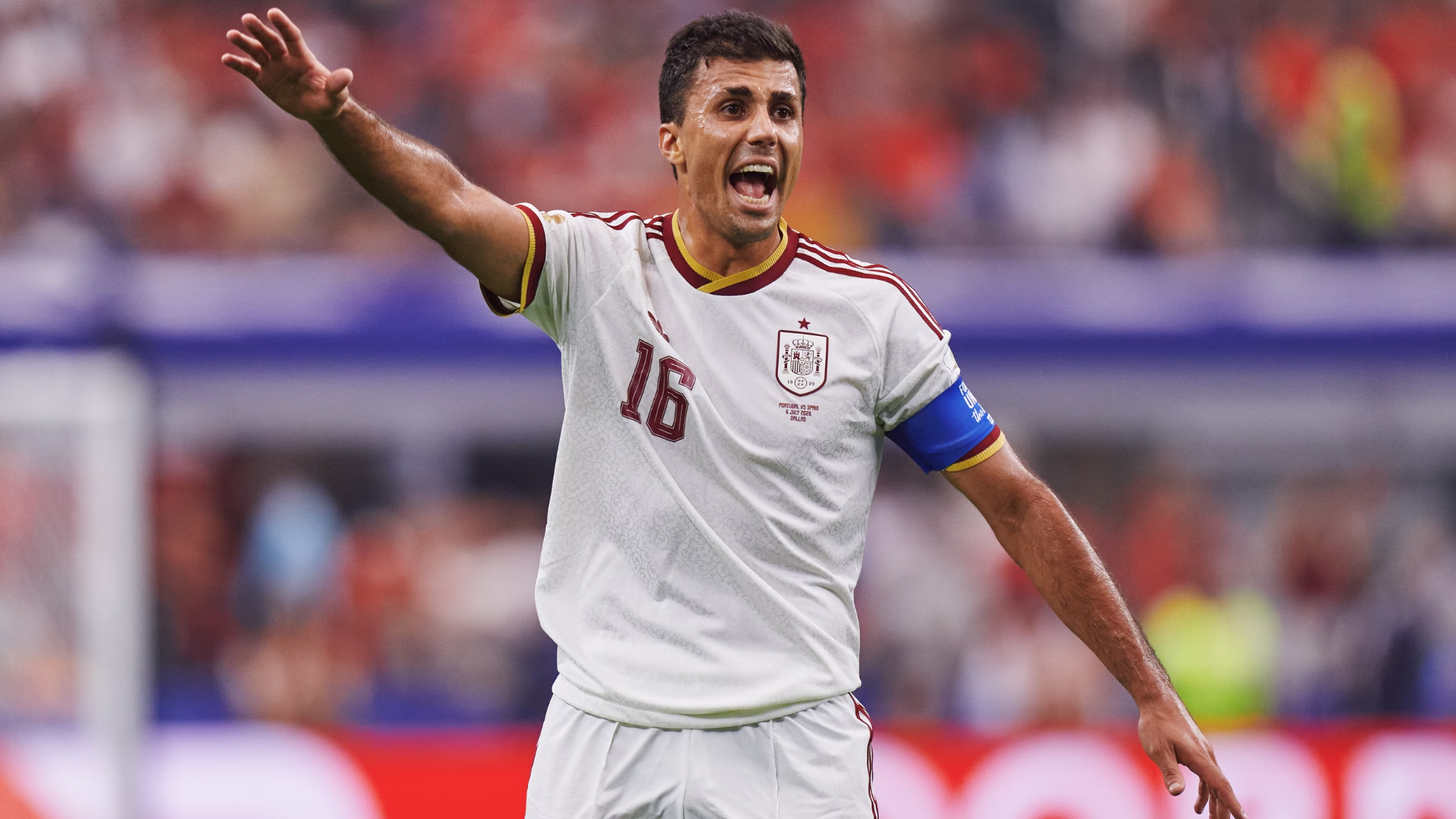 Rodri Hernández celebra durante un partido de la selección de España en el Mundial 2026.