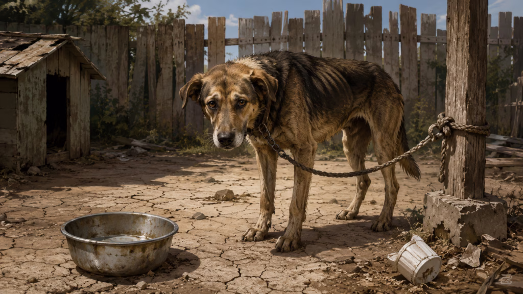 Perro en condiciones de abandono ilustra el problema del maltrato animal en Tulum.