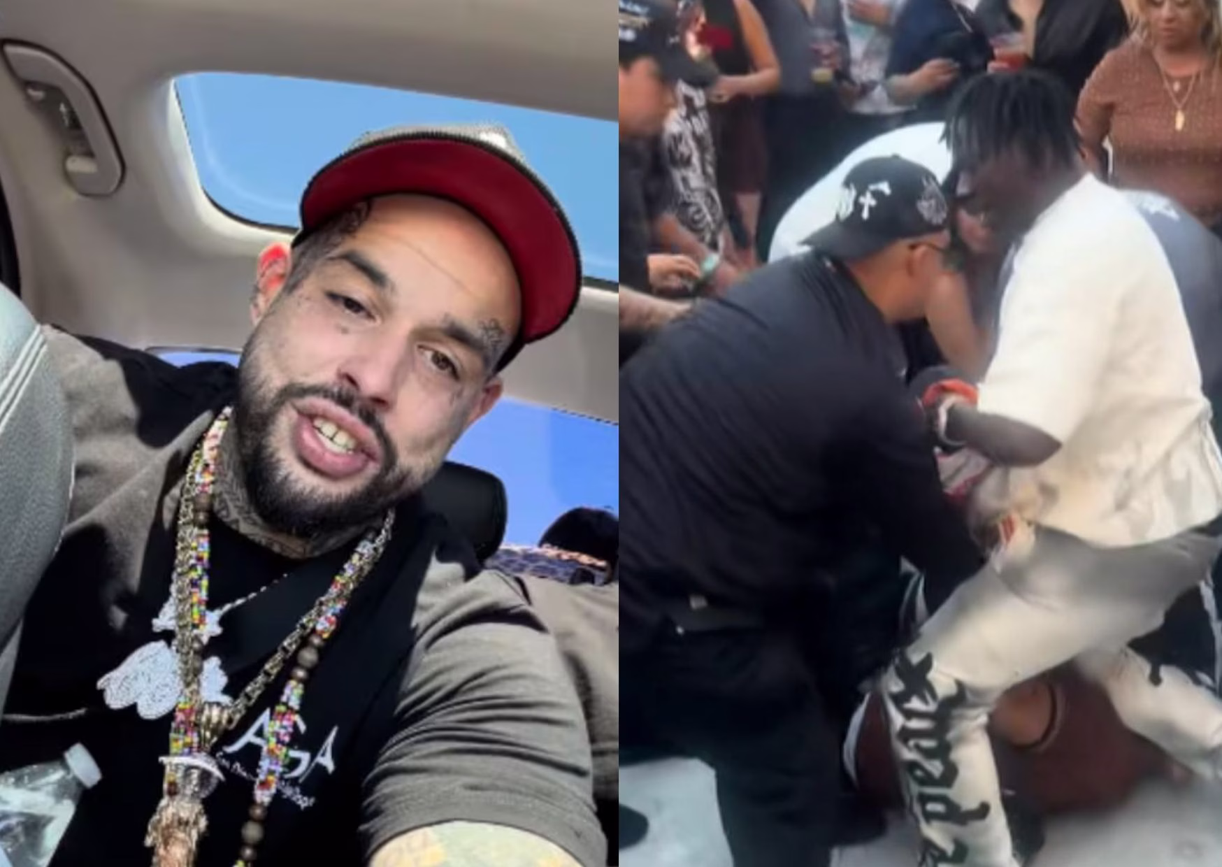 Emiliano Aguilar junto a una imagen del altercado registrado durante el Bélico Fest en Los Ángeles