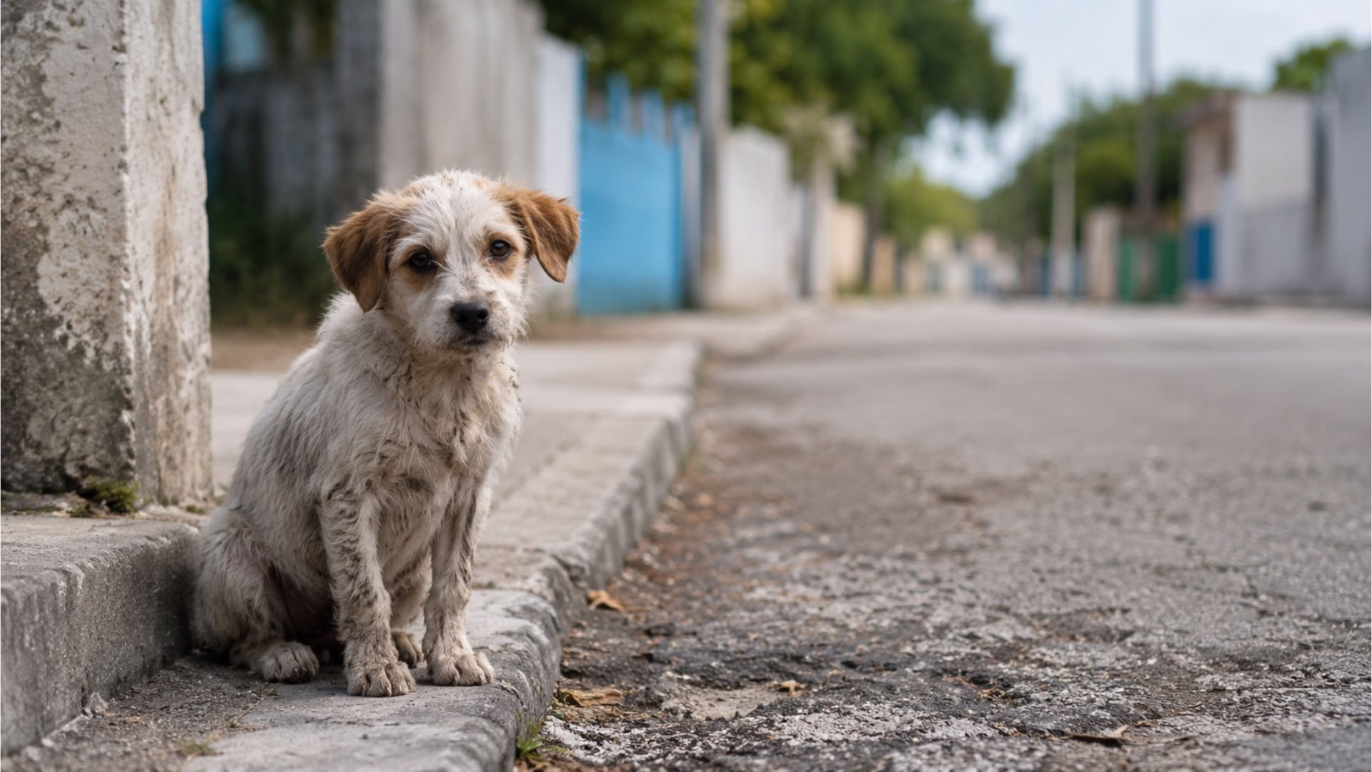 Perro en situación de calle permanece solo en una zona urbana de Quintana Roo.