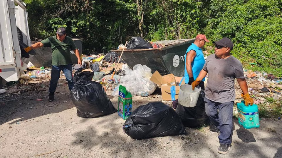Trabajadores realizan labores de recolección y manejo de basura en Cozumel, Quintana Roo
