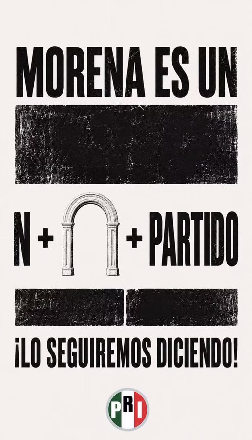 Gráfico del PRI con un espacio cubierto sobre la frase "Morena es un... partido", difundido tras la resolución del INE sobre publicaciones en redes sociales.