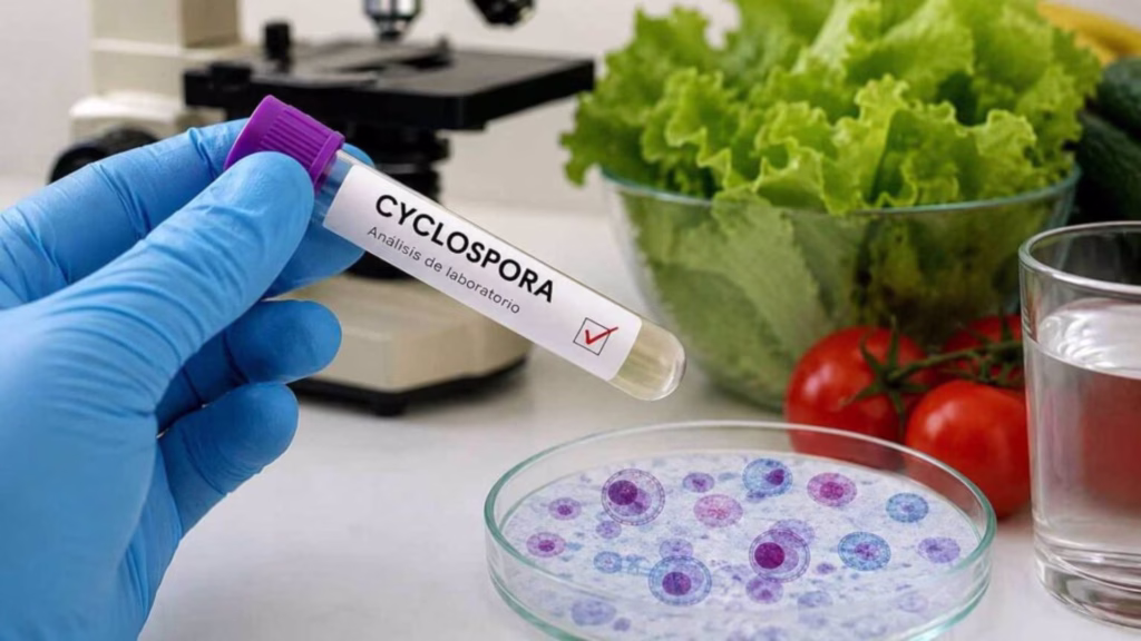Personal sanitario analiza muestras de vegetales ante posibles casos de ciclosporiasis.