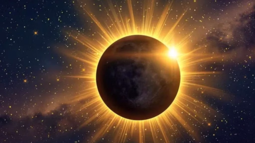 Durante la totalidad, la Luna cubre el disco solar y permite apreciar la corona del Sol alrededor de su silueta.
