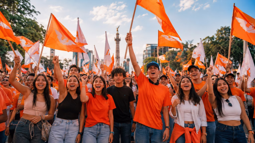 Jóvenes participan en una concentración representativa de Movimiento Ciudadano rumbo al proceso electoral de 2027
