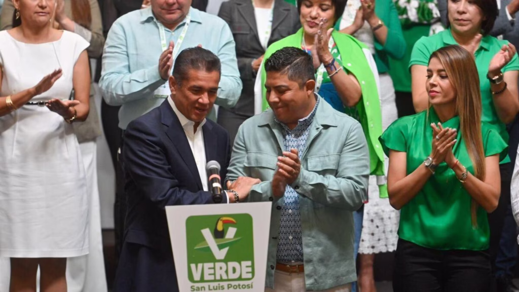 Dirigentes del Partido Verde durante un acto partidista en San Luis Potosí