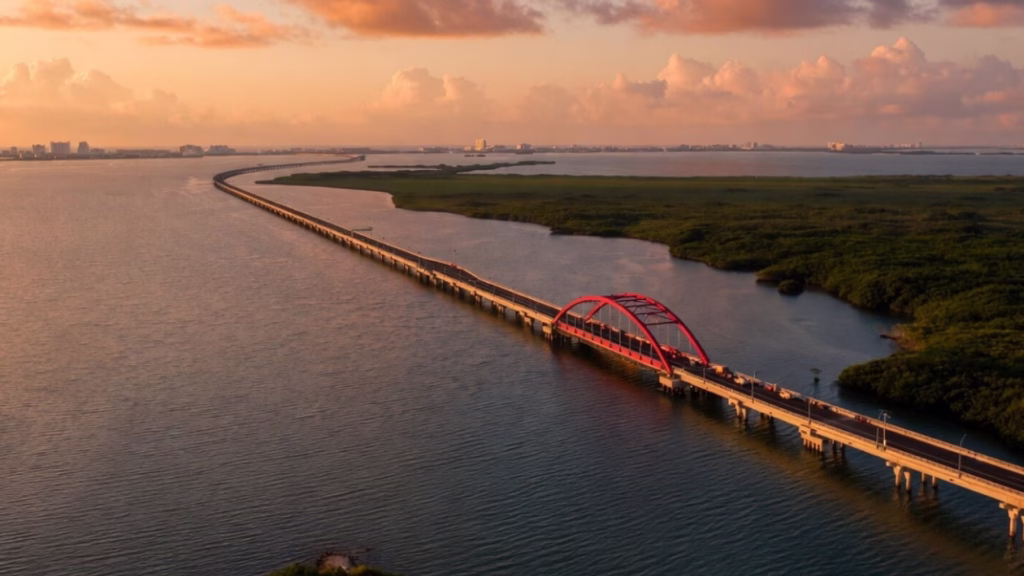 Puente Nichupté en Cancún como parte de la nueva infraestructura vial de Quintana Roo.
