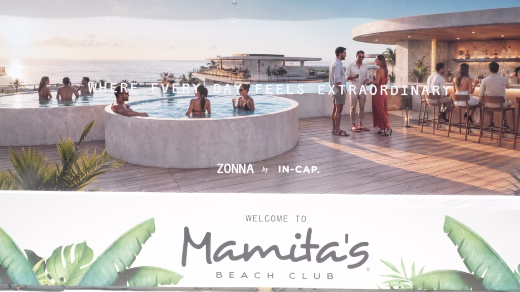 Publicidad de ZONNA by IN-CAP con render de amenidades frente al mar